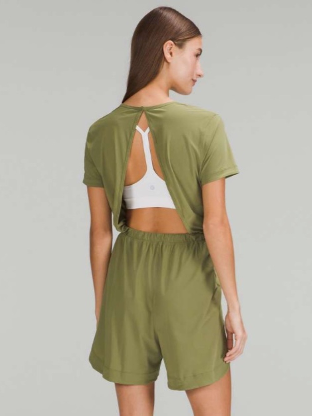 Lululemon Lightweight High Neck Romper Athletic Open Back Bronze Green Size 8 - Picture 2 of 9
